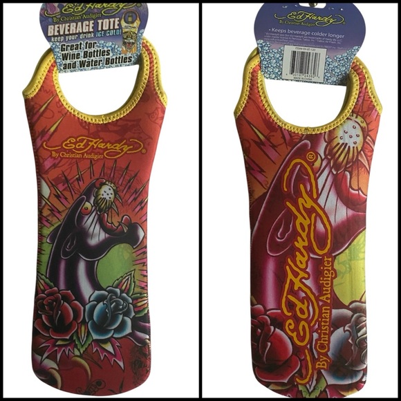 Ed Hardy by Christian Audigier Multicolor Wine and Water Bottle Beverage Tote - Picture 1 of 9